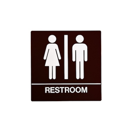 Bcf 8 x 8, Unisex Door Sign, Square Print, Picture & Text With Braille, Brown SB442-BROWN